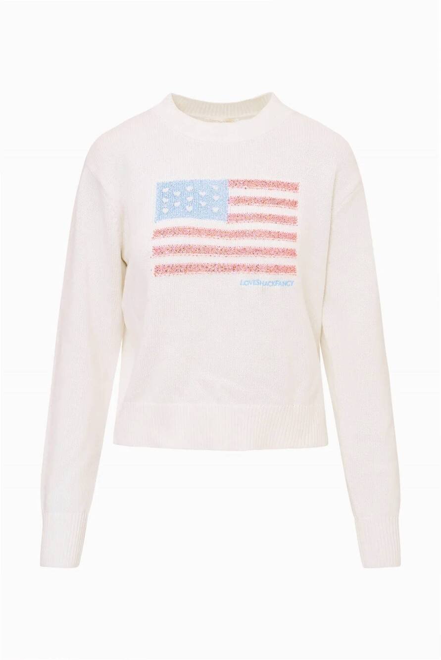 NEW LOVESHACKFANCY ty sparkle americana pullover in pop rocket - Picture 4 of 4